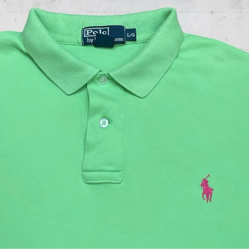 Polo Ralph Lauren Iconic Polo Shirt Smooth Knit Lime Green Large Preppy Y2K